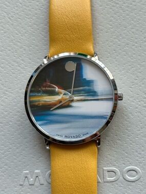 Movado Alexi X Artist Collaboration Watch With 40mm Face & Yellow Leather Band